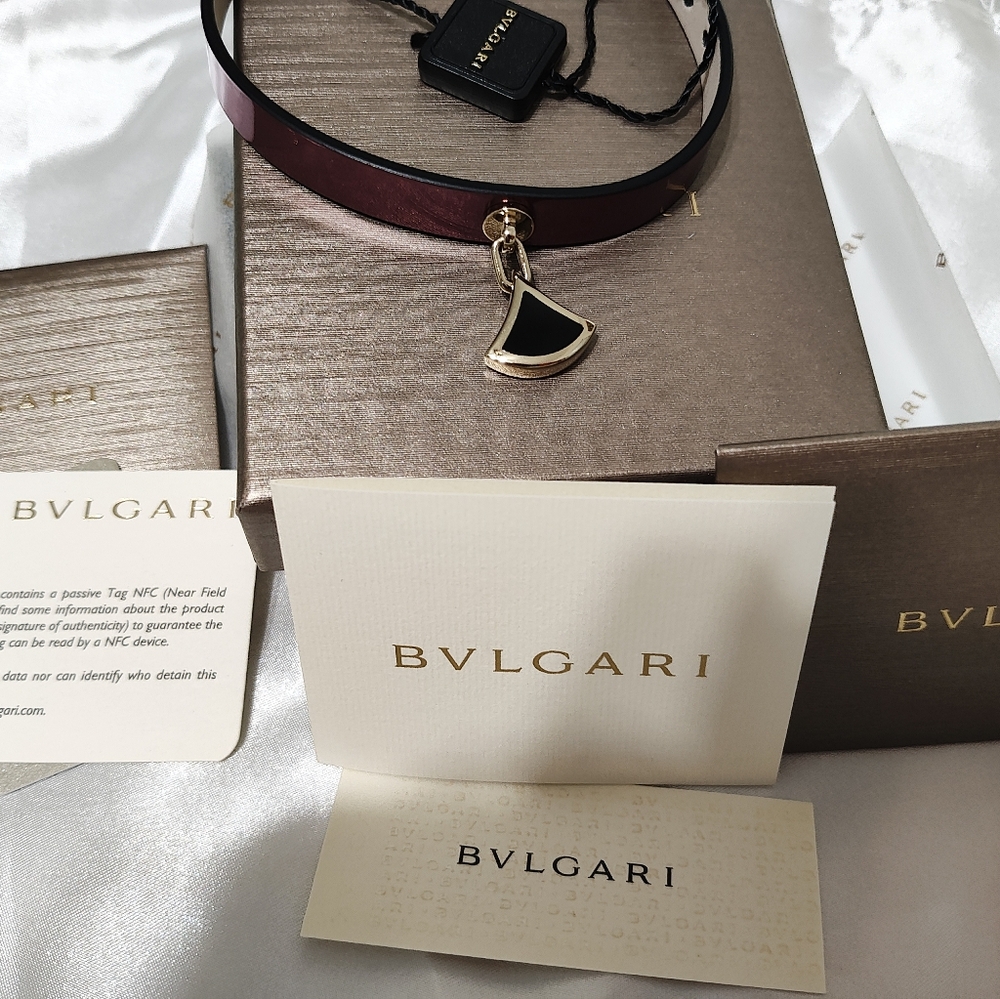 BVLGARI Burgundy Diva Dream Leather Charm Bracelet